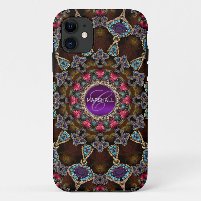 Coques Case-Mate iPhone Bohème Tapisserie Art Monogramme Casemate (Dos)
