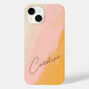 Coque Pour iPhone 14 Boho Abstrait Pink Yellow Script Nom personnalisé