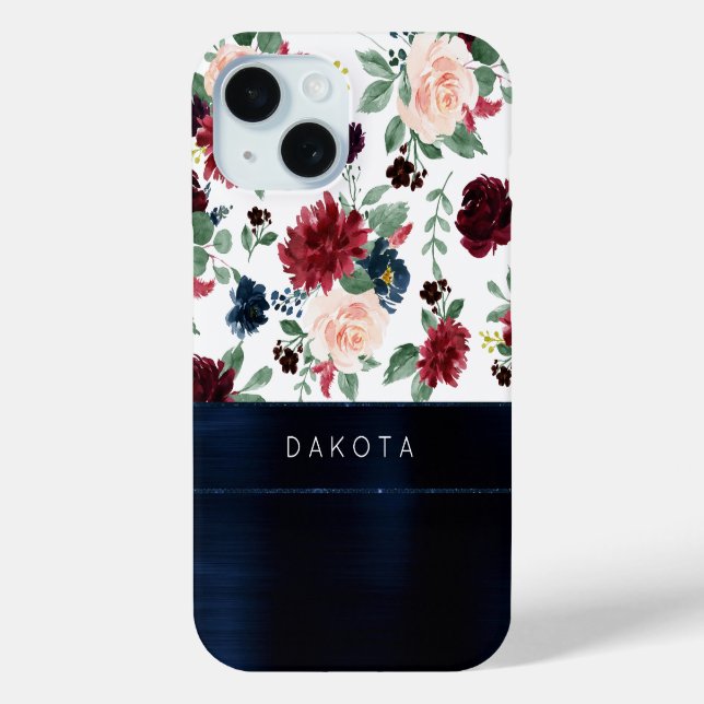 Coques Case-Mate iPhone Boho Blooms | Russe Navy Blue et Bourgogne Custom (Verso)