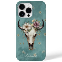 Boho Chic Aquarelle Turquoise Vache Florale Crâne