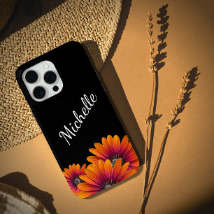 Coque iPhone 15 Pro Max Boho Daisies Colorée Botanique Noir