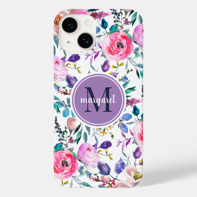 Coques Case-Mate iPhone Boho du lever du soleil Floral violet et blanc Mon (Verso)