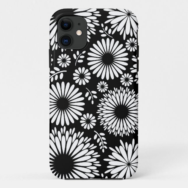 Coques Case-Mate iPhone Boho fleurs Motif floral vectoriel noir et blanc (Dos)