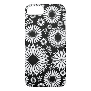 Coque iPhone 7 Boho fleurs Motif floral vectoriel noir et blanc