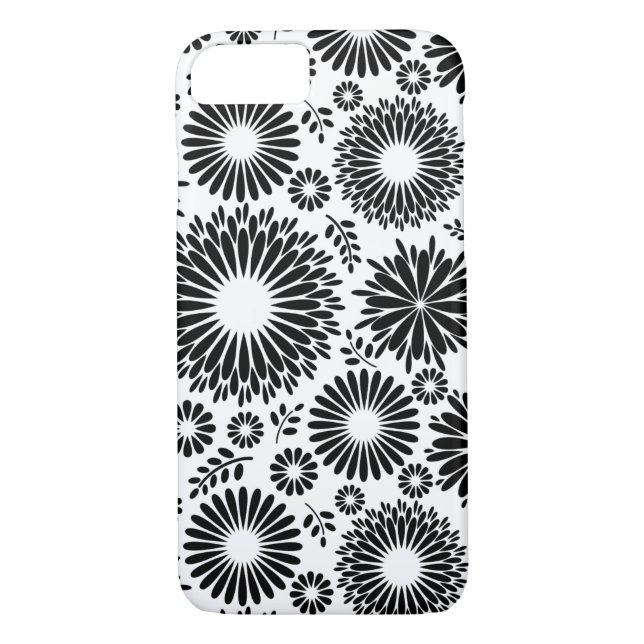 Coques Case-Mate iPhone Boho fleurs Motif floral vectoriel noir et blanc (Dos)