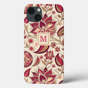 Case-Mate iPhone Case Boho Floral Deep Berry rose sur crème Monogramme