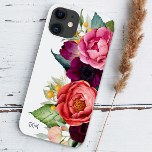 Coque Pour iPhone 14 Boho Floral Rustique avec Monogramme