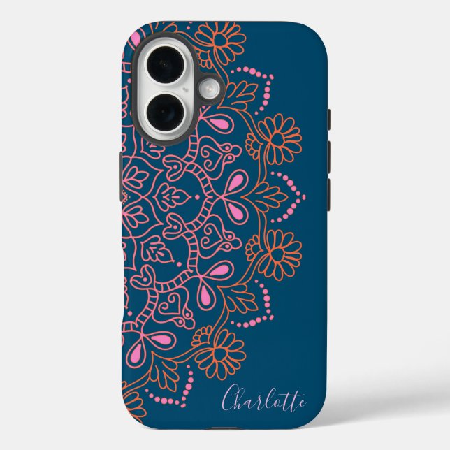 Coques Case-Mate iPhone Boho moderne Mandala Medallion Turquoise Nom du sc (Verso)