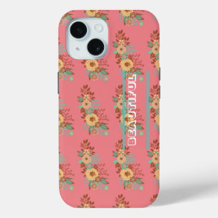 Coque Pour iPhone 15 Boho moderne rose floral