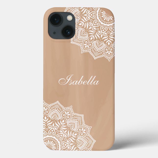 Coques Case-Mate iPhone Boho Neutral Mandala Nom personnalisé (Verso)