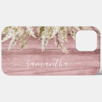 Boho Pampas Gris Rose Bois Look Monogramme