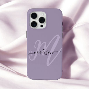 Coque iPhone 15 Pro Max Boho Stylish Lavender Script Monogramme et nom