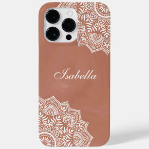 Coque Pour Pour iPhone 14 Pro Max Boho Terracotta Mandala Nom personnalisé