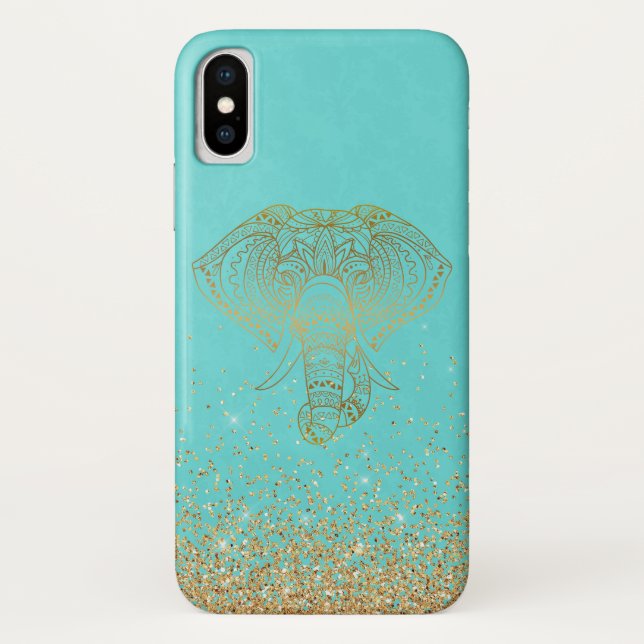 Coques Case-Mate iPhone Boho Tribal Elephant Gold Parties scintillant Turq (Dos)