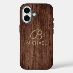 Coques iPhone 16 Bois à grain de bois personnalisé avec monogramme