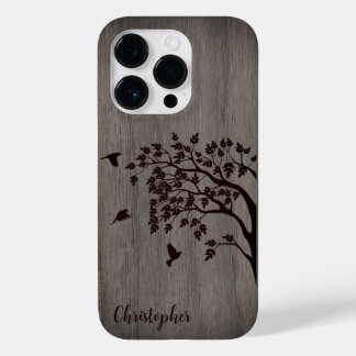 Coque Pour iPhone 14 Pro Bois élégant moderne - arbre et corneille - bois
