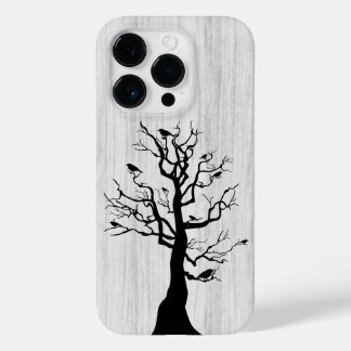 Coque Pour iPhone 14 Pro Bois élégant moderne - arbre et corneille - bois