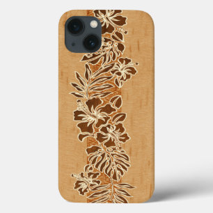 iPhone 13 Coque Bois hawaïen de Koa de Faux de Tapa de ketmie de