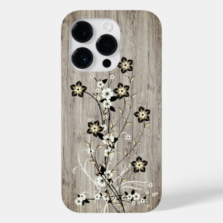 Coque Pour iPhone 14 Pro Bois moderne élégant - fleurs - bois