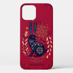 Case-Mate iPhone Case Bois Personnalisé Rabbit Folk Art Sur Rouge