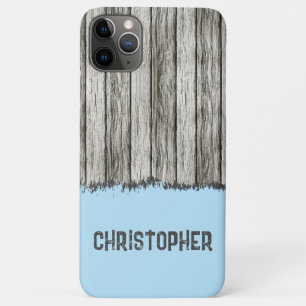 Case-Mate iPhone Case Bois rustique ajouter le nom gris et bleu