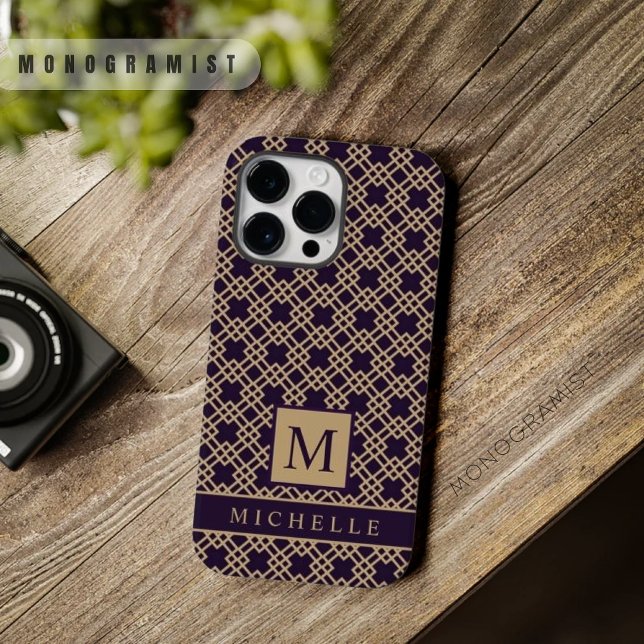 Coques Case-Mate iPhone Boîte de Carré Brown pourpre personnalisable géomé (Customizable Purple Brown Square Box Geometric Case-Mate iPhone Case)