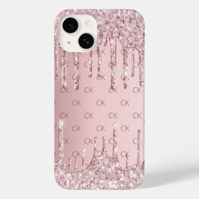 Coques Case-Mate iPhone Boites de monogramme rose rose poussiéreux (Verso)