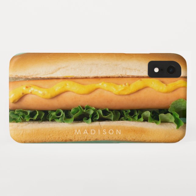 Coques Case-Mate iPhone Boîtes de téléphone Hot Dog de nom personnalisé (Dos (Horizontal))