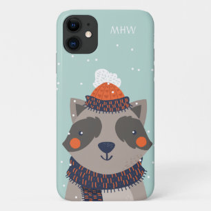 Case-Mate iPhone Case Boîtes de téléphone monogramme Hiver Raccoon perso