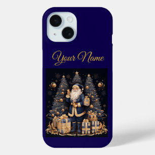 Coque Pour iPhone 15 Boîtier Apple iPhone 15 - Bleu Nuit et Or Noël