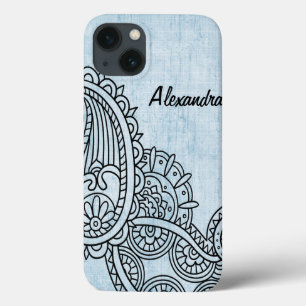 iPhone 13 Case Boîtier d'air Blue Mehndi Motif iPad