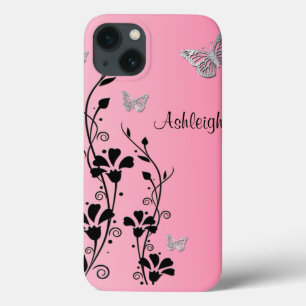 iPhone 13 Case Boîtier d'air floral iPad rose noir en argent 3