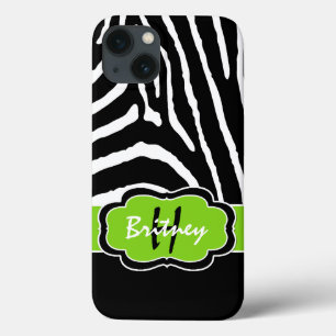 iPhone 13 Coque Boîtier d'air Monogram Black, Lime Zebra Stripe