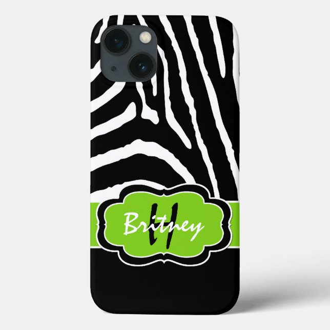 Coques Case-Mate iPhone Boîtier d'air Monogram Black, Lime Zebra Stripe (Verso)