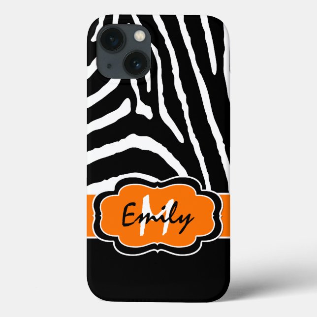 Coques Case-Mate iPhone Boîtier d'air monogramme noir, orange zèbre bande  (Verso)