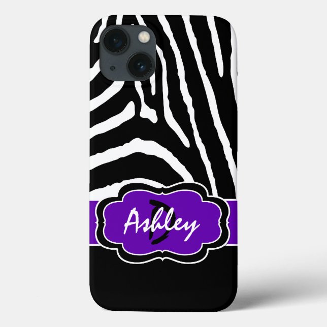 Coques Case-Mate iPhone Boîtier d'air monogramme noir, violet Zebra Stripe (Verso)