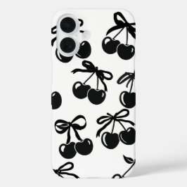 Coques iPhone 16 Boîtier de téléphone à ruban noir et cerise - Élég
