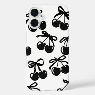 Coques iPhone 16 Boîtier de téléphone à ruban noir et cerise - Élég