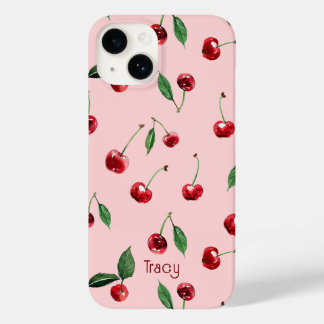 Coque Pour iPhone 14 Boîtier de téléphone Cherry personnalisé, rose