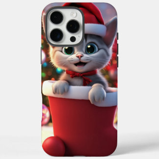 Coques iPhone 16 Pro Max Boîtier de téléphone coque-Mate, chaton de Noël mi