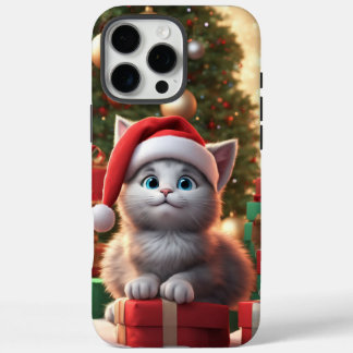 Coques iPhone 16 Pro Max Boîtier de téléphone coque-Mate, chaton de Noël mi