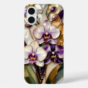 Coques iPhone 16 Plus Boîtier de téléphone en verre à vitrail Orchidée v