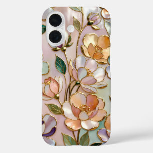 Coques iPhone 16 Boîtier de téléphone en verre teinté de fleurs de