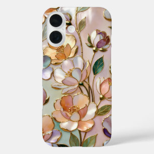 Coques iPhone 16 Boîtier de téléphone en verre teinté Fleurs de Pêc