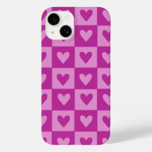 Boîtier de téléphone Motif Pink Heart Checkerboard