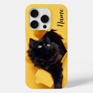 Coque iPhone 15 Pro Boîtier de téléphone noir chat customisé avec votr