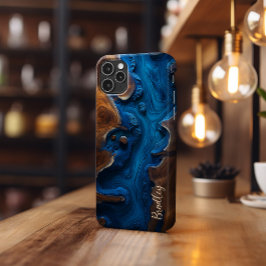 Case-Mate iPhone Case Boîtier de téléphone, Royal Blue Resin, Burl Wood