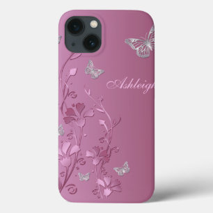 Etui iPhone Case-Mate Boîtier en argent rose papillon Floral iPad Air