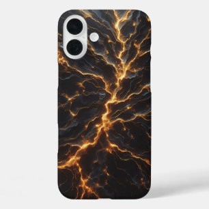 Coques iPhone 16 Plus Boîtier en marbre noir de luxe éclairé par la foud