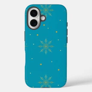 Coques iPhone 16 Boîtier iphone 16 flocon de neige doré.